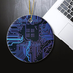 Ornamento De Cerâmica Placa de Circuito de Computador Legal Azul