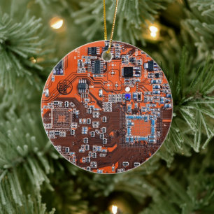 Ornamento De Cerâmica Placa de Circuito de Geeks de Computador Laranja