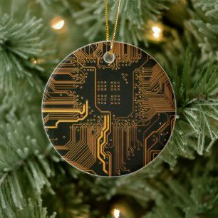 Ornamento De Cerâmica Placa de Circuito Eletrônico Laranja PCB Geek Out