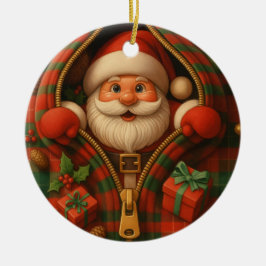 Ornamento De Cerâmica Plaid Santa Claus Christmas Design