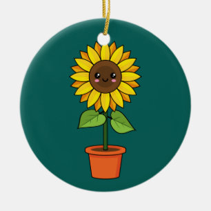 Ornamento De Cerâmica Planta de girassol de Kawaii em Pote