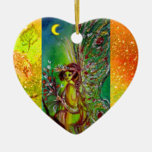 ORNAMENTO DE CERÂMICA PLANTA VERDE FAIRY/BUTTERFLY, ESPUMANTES DOURADOS 