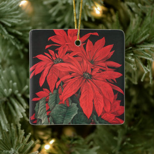 Ornamento De Cerâmica Plantas Flores de Poinsettia Vermelhas de Natal An