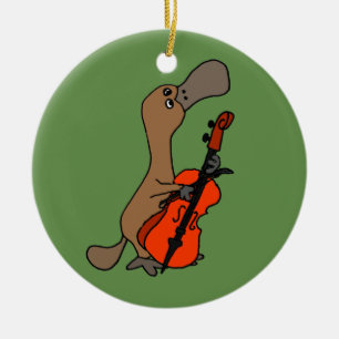 Ornamento De Cerâmica Platypus de bico-de-pato engraçado tocando Cello 