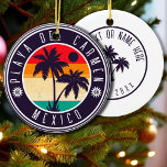 Ornamento De Cerâmica Play del Carmen México Retro Palm tree 60s<br><div class="desc">Design de praia Playa del Carmen. As praias do México são o melhor destino para as férias de verão. Você pode oferecer esta design para você mesmo ou para alguém que vai ao verão na Playa del Carmen Playa. Ele foi projetado para surfistas. Para todos os amantes de praia, isto...</div>