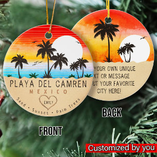 Ornamento De Cerâmica Playa del Carmen México Retro Sunset Palm tree 60s