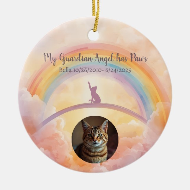 Ornamento De Cerâmica Playful Cat Memorial Rainbow Bridge (Frente)