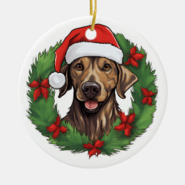Ornamento De Cerâmica Plott Hound Wreath de Natal