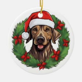 Ornamento De Cerâmica Plott Hound Wreath de Natal