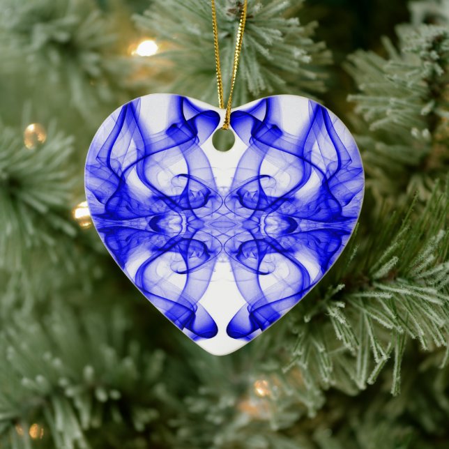 Ornamento De Cerâmica Plumas de Fumaça Azul sobre branco (Árvore)