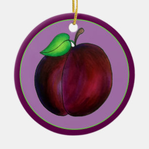 Ornamento De Cerâmica Plums Ripe Summer Purple Plum Fruta Ilustração