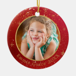 Ornamento De Cerâmica Pó de cor Dourada no modelo de foto vermelha