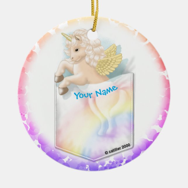 Ornamento De Cerâmica Pocket Rainbow Unicorn (Frente)
