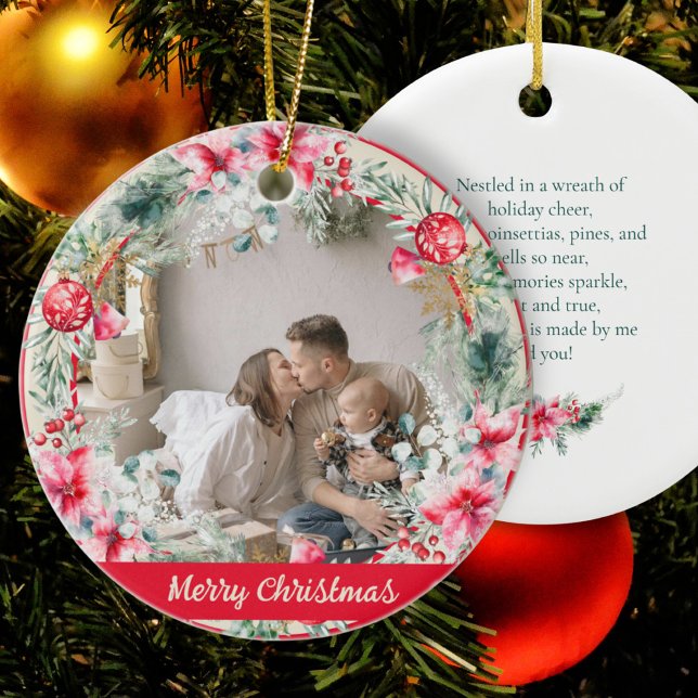 Ornamento De Cerâmica Poesia Gira Poinsettia Vermelha Muralha Verde Nata (Criador carregado)