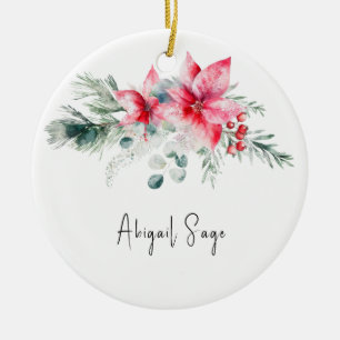 Ornamento De Cerâmica Poinsettia de Natal Bíblia Floral Evergreen Verso