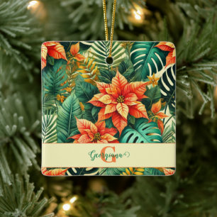 Ornamento De Cerâmica Poinsettia de Natal Tropical Personalizada