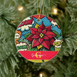Ornamento De Cerâmica Poinsettia de Pop de Arte de Cartões Retro Persona