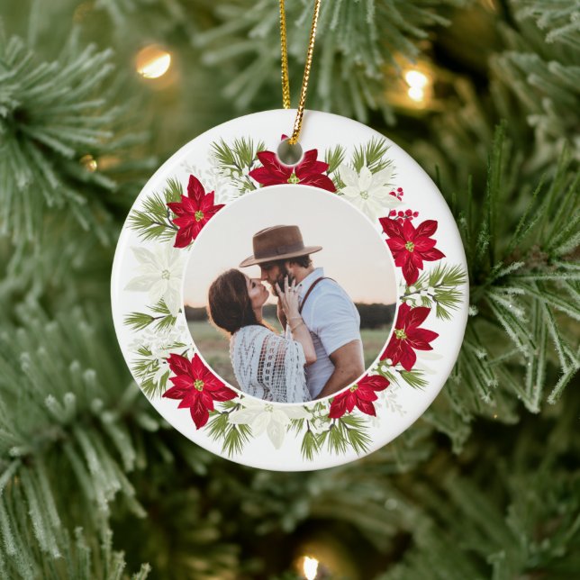 Ornamento De Cerâmica Poinsettia Flor e Pinheiro no Natal (Árvore)