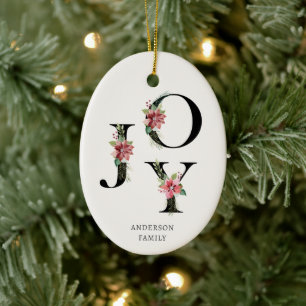 Ornamento De Cerâmica Poinsettia Floral Letters Holiday Monograma