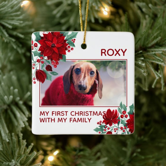 Ornamento De Cerâmica Poinsettia Flowers Ivy Deixa Foto De Natal (Árvore)