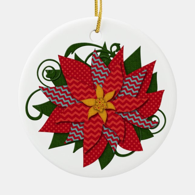 Ornamento De Cerâmica Poinsettia | Natal Você Personaliza (Frente)