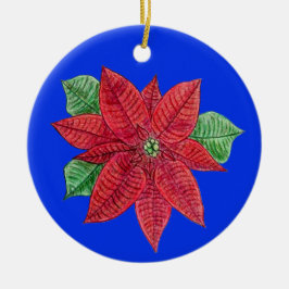 Ornamento De Cerâmica Poinsettia Ornament - Fundo Azul