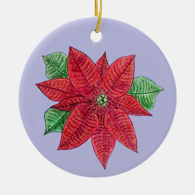 Ornamento De Cerâmica Poinsettia Ornament - Fundo da Lavanda (Frente)