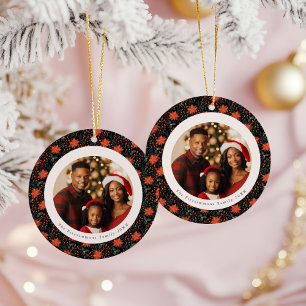 Ornamento De Cerâmica Poinsettia Preta Moderna Foto de Natal de 2 Lados