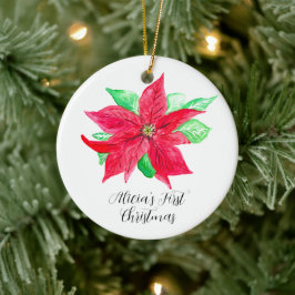 Ornamento De Cerâmica Poinsettia Red Floral Flor Primeiro Natal