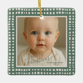 Ornamento De Cerâmica Poinsettia Sage Green Ivory Christmas two Photo