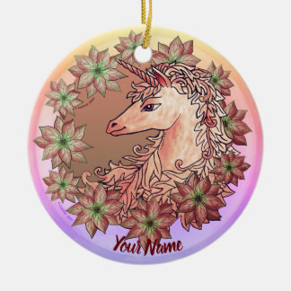 Ornamento De Cerâmica Poinsettia Unicorn
