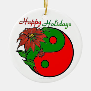 Ornamento De Cerâmica Poinsettia Yin Yang de Natal