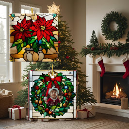 Ornamento De Cerâmica Poinsettias Plantadas Vidro Manchado Falso
