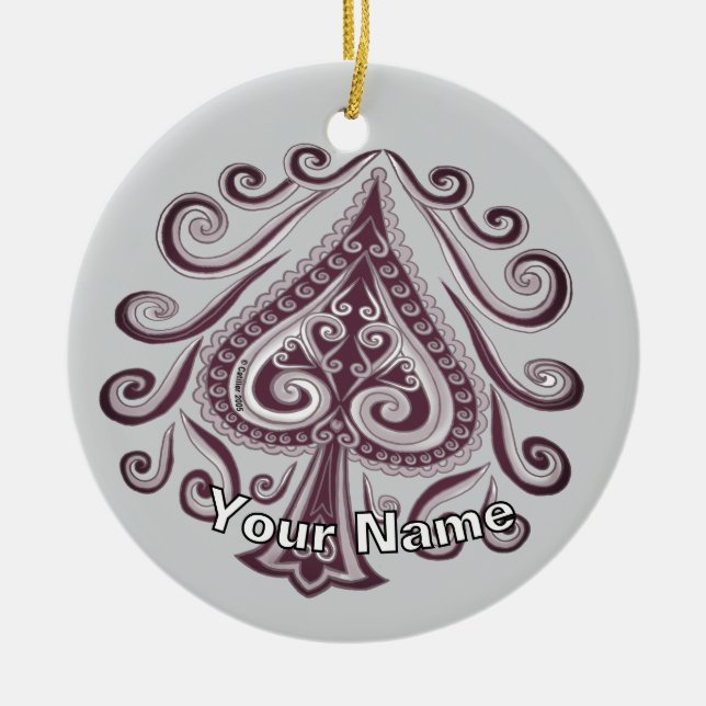 Ornamento De Cerâmica Poker Espadas  (Frente)