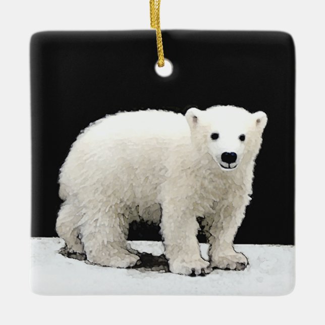 Ornamento De Cerâmica Polar Bear Cub Painting - Arte Original (Frente)