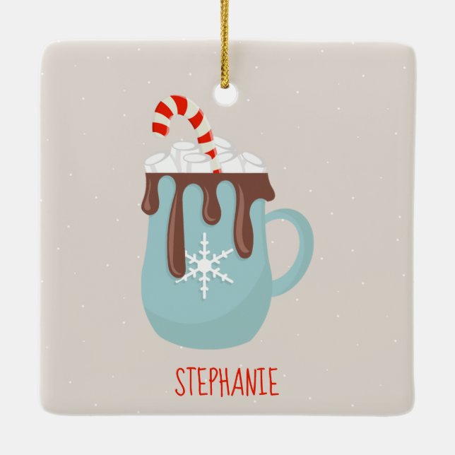 Ornamento De Cerâmica Polar Bear e Cacau Quente no Natal (Verso)