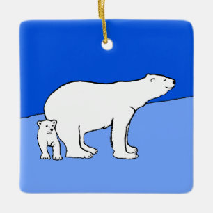 Ornamento De Cerâmica Polar Bear Mãe e Pintura em Cubo - Arte Selvagem