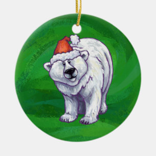 Ornamento De Cerâmica Polar Bear Natal Em Verde