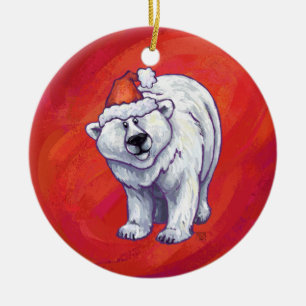 Ornamento De Cerâmica Polar Bear Natal Em Vermelho