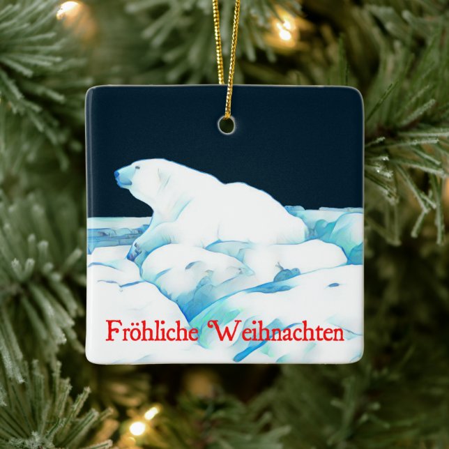 Ornamento De Cerâmica Polar Bear No Gelo - Fröhliche Weihnachten (Árvore)