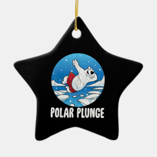 Ornamento De Cerâmica Polar Plunge Ice Jump Engraçado Urso Polar Engraça (Frente)