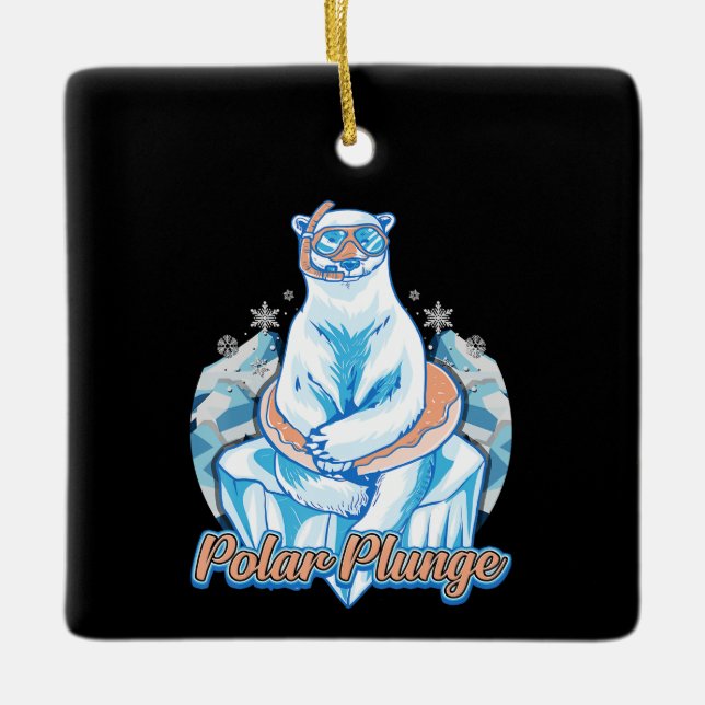 Ornamento De Cerâmica Polar Plunge Ice Salta Engraçado Urso Polar Invern (Frente)