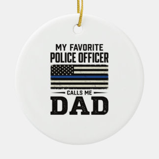 Ornamento De Cerâmica Police Officer Dad Vintage Flag Shirt Design_1