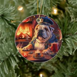 Ornamento De Cerâmica Polícia de Bulldog Lover Pet Ornament Gift