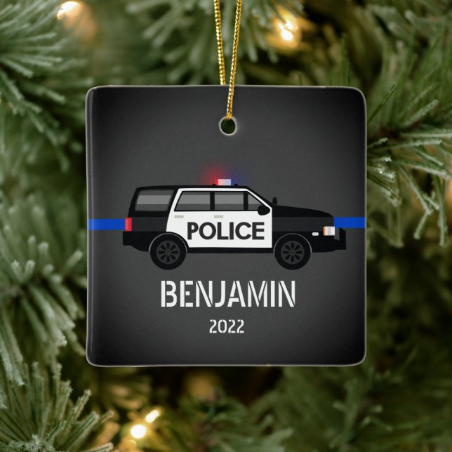 Ornamento De Cerâmica Polícia SUV Thin Blue Line Kids Natal (Árvore)