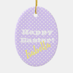Ornamento De Cerâmica PolkaDot Purple, Vintage personalizável, HappyEast
