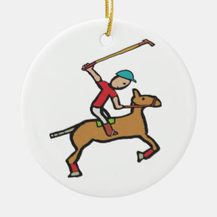 Ornamento De Cerâmica Polo Playing Horse e Rider