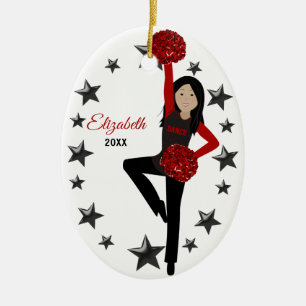 Ornamento De Cerâmica Pom Squad Black Hair Red & Black