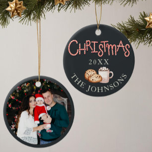 Ornamento De Cerâmica Pomada de Foto de Cacau e Cookies de Natal