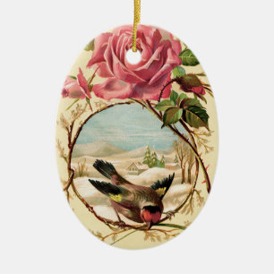 Ornamento De Cerâmica Pomada rosa-rosa vitoriana e oval-aves
